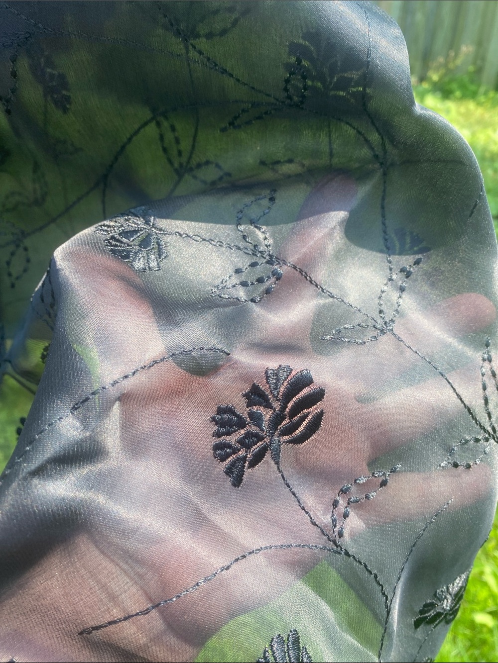 Black embroidered floral scarf